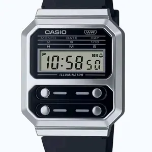 Brand New Casio Vintage black Silicon digital Men's s Watch A100WEF-1A