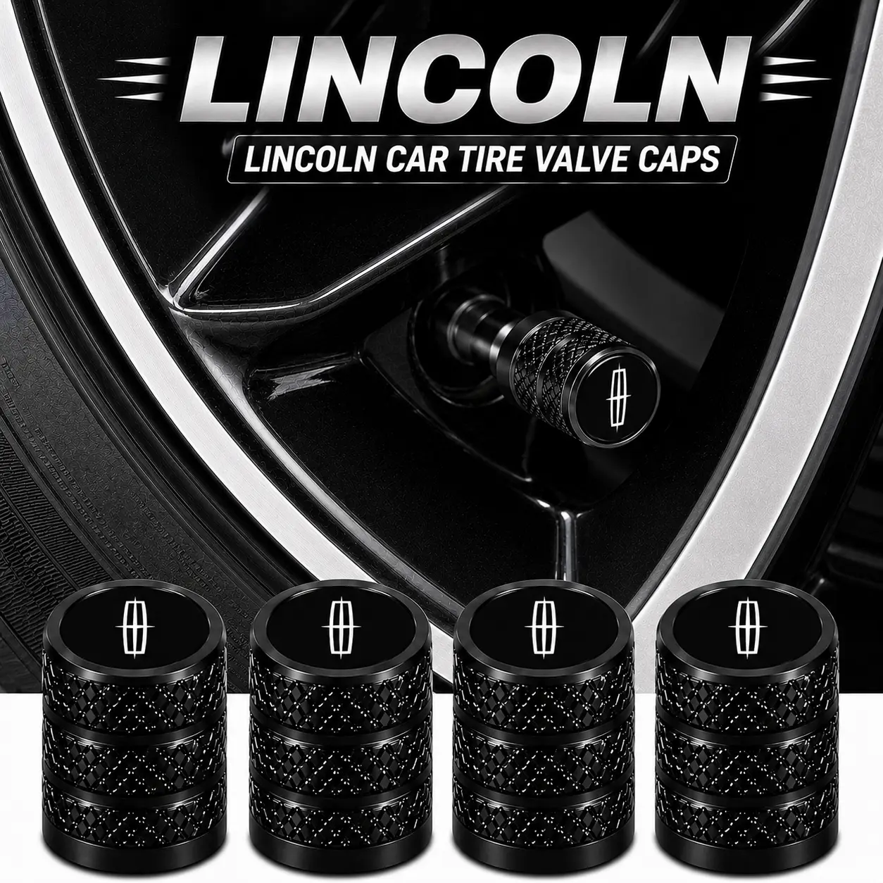 5Pcs Full-Size Premium Aluminum Tire Valve Stem Caps Fit for Lincoln Navigator Aviator Nautilus Corsair MKZ MKC MKT Continental, Smooth Machined Finish Airtight Rubber Seal SUV Sedan Valve Protector Parts