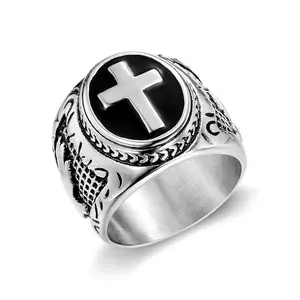 S925 silver men's ring with cross and Jesus Devotional Jewelry Faith Faithful