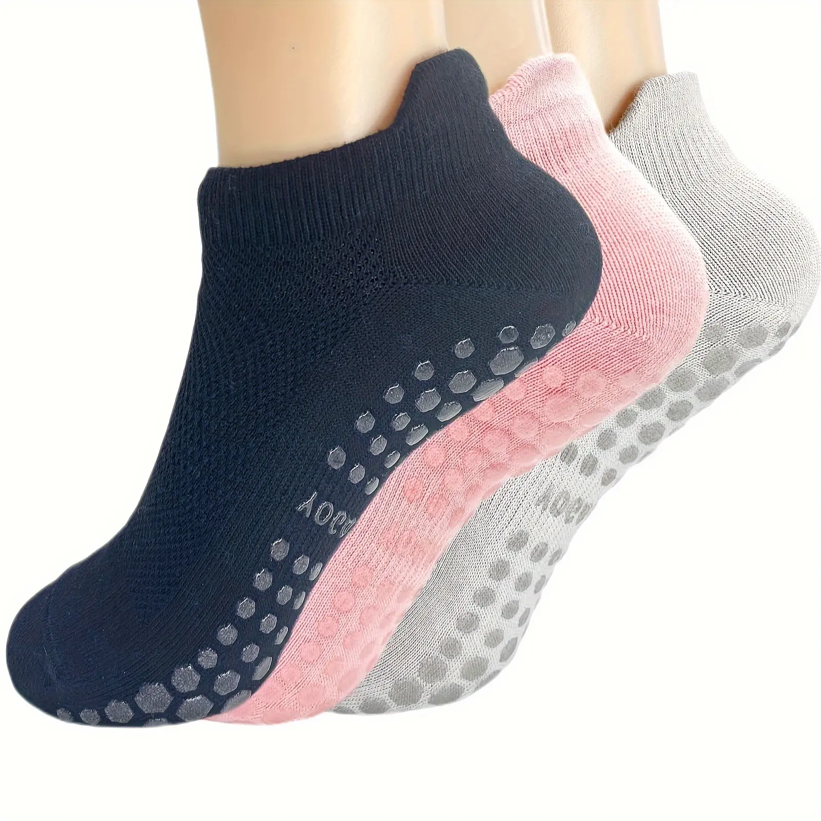 Women's Anti-Slip Pilates Socks, Comfortable Athletic Yoga Socks for Indoor Use, Activewear, 3 Pairs Pack, Ideal for Fitness & Gym Activities
