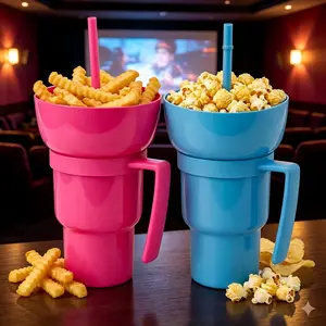 2-in-1 Popcorn & Drink Cup, 30oz, BPA Free, Perfect for Binge-Watching, Movies, and Snacks, with Straw and Handle