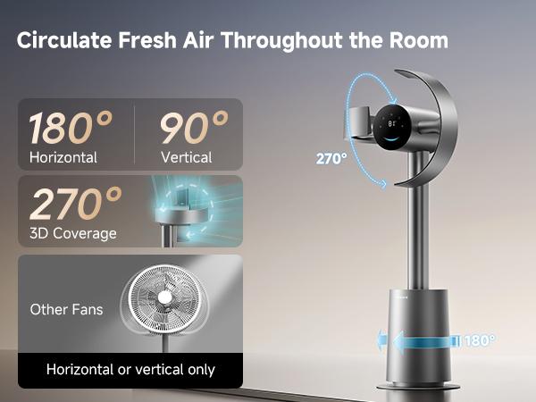 【Super Brand Day】DREAME MF10 Bladeless Tower Fan for Bedroom, Smart Standing Fan with 270° Spatial Airflow for Whole-Room Circulation, 59ft/s High Velocity, 10 Speeds 3 Modes, Temperature-Adaptive Airflow, MF10-Beige