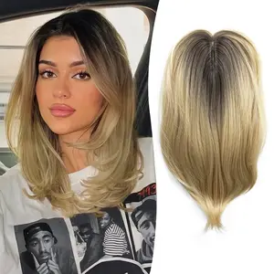 Clip in Synthetic Hair Topper with Bangs for Women 12inch Long Layered 6x6 Big Base Toppers Hairpieces for Thinning Hair