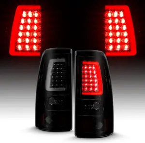 AmeriLite for 1999-2006 GMC Sierra / 99-02 Chevy Silverado Pick Up Truck Dark Black C-Type LED Tube Tail Lights Brake Lamp Set - Passenger and Driver Side