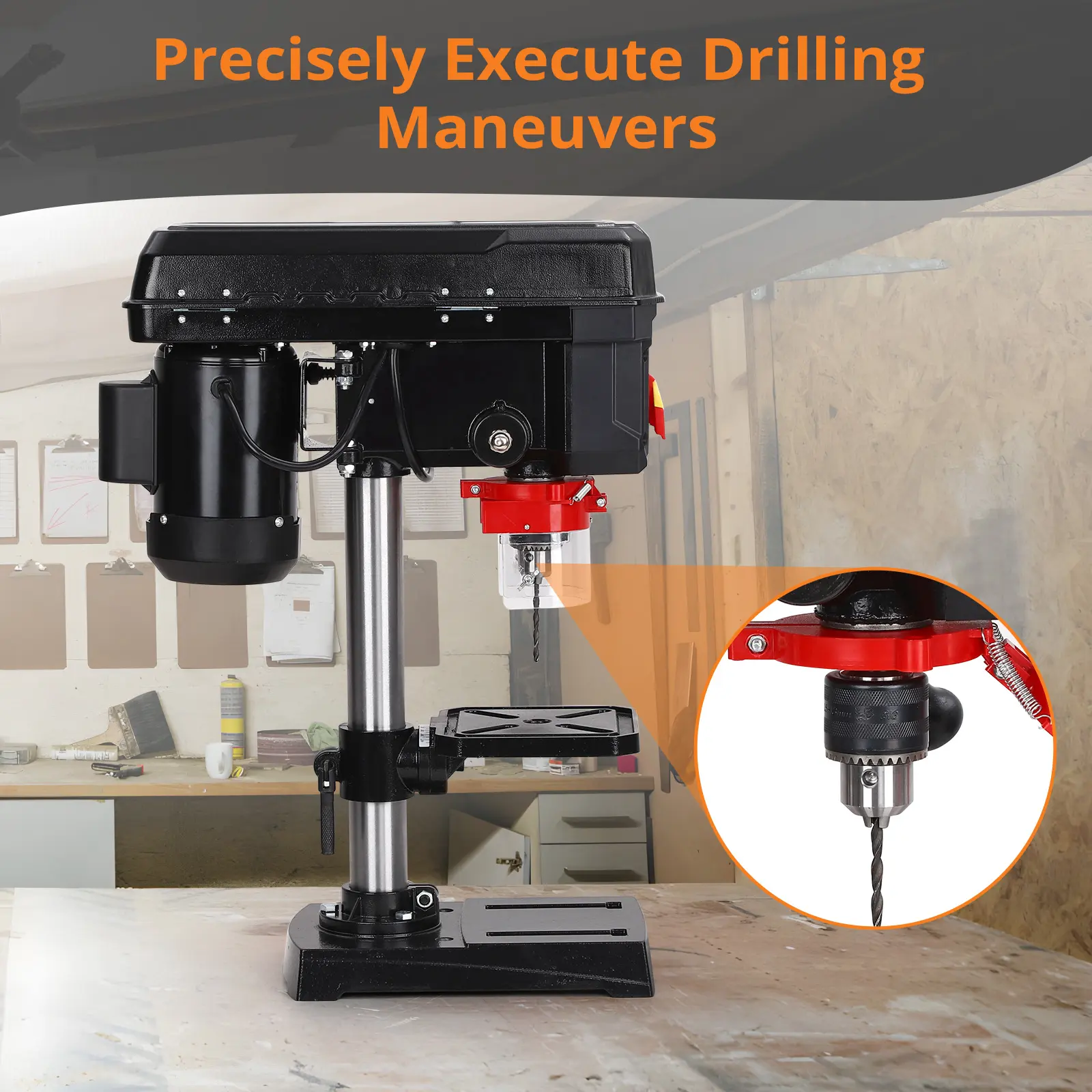 8 Inch Benchtop Drill Press, Professional Bench Drill Press, 2.5Amp Benchtop Drill Machine, 5 Speed Adjustable, Swing Distance 0-45° Tiltling Tabletop Drilling Machine for Wood, Metal