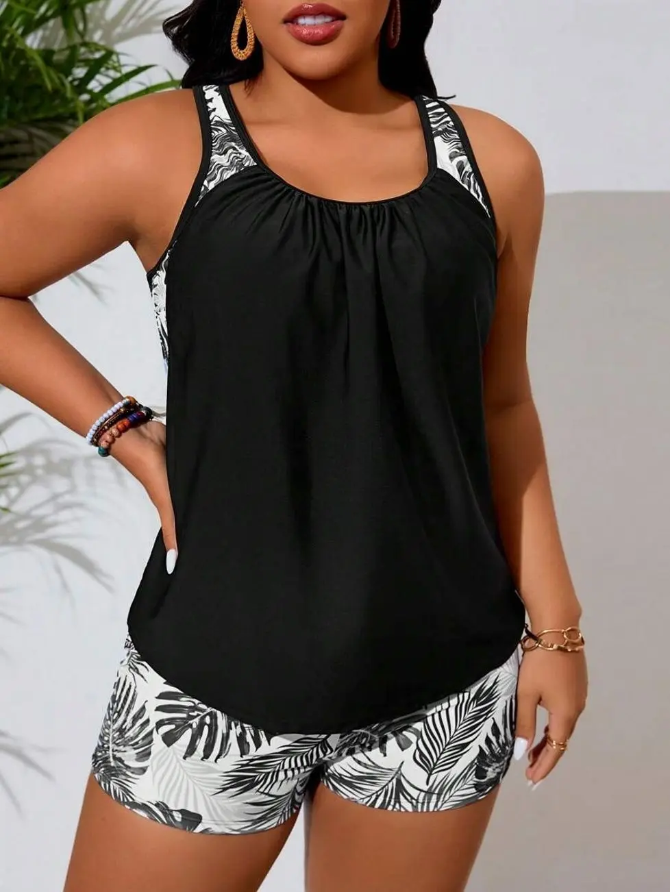 Swim Lushoire Plus Size Women Random Print Tankini Swimsuit Dress For Summer Beach Vacation