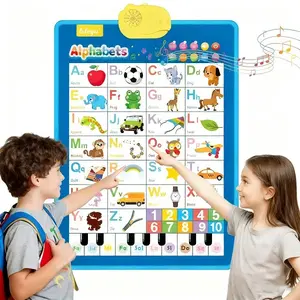 Kids' Early Learning English Wall Sticker Set - 26 Letters, Numbers, Vocabulary, Tactile Sound Effects, Spelling Games, Piano Effects, Voice Book, Piano Keys - for 3-Year-Old Toddlers, Classroom School Education