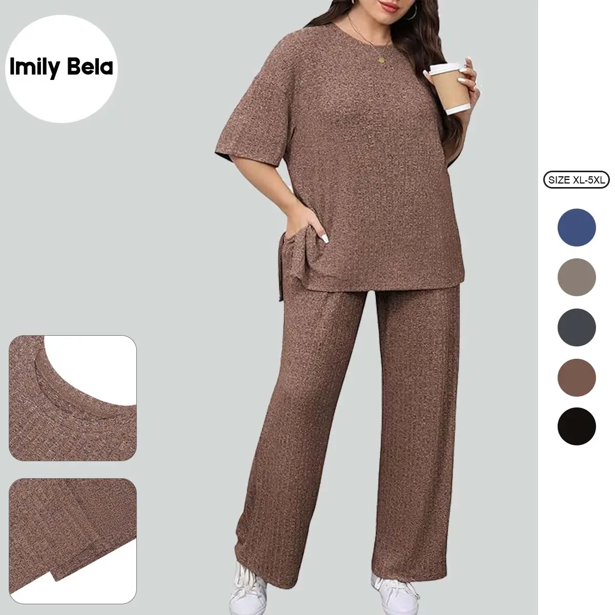Imily Bela【1XL-5XL】Womens Plus Size Lounge Sets Short Sleeve Tops and Wide Leg Pants Airport Travel 2 Piece Outfits Tracksuit Imily Bela【1XL-5XL】Womens Plus Size Lounge Sets Short Sleeve Tops and Wide Leg Pants Airport Travel 2 Piece Outfits Tracksuit