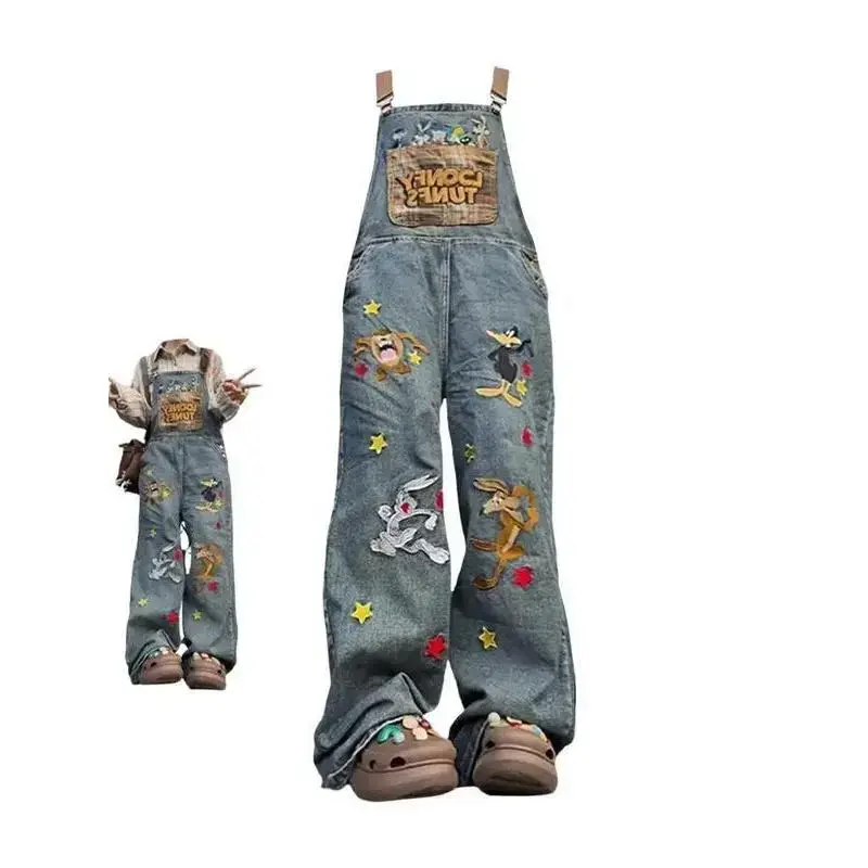 Women's Retro Embroidered Overalls, Sleeveless Embellished Jumpsuit with an Edgy Look for Trendy Fashion, Everyday, Piece, Women's Fashion, Strap