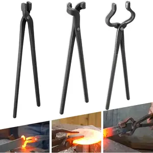 Blacksmith Tongs Set - V-Bit , Flat, and Assembled Tongs for  Making, Blacksmithing, and Bladesmithing (3PCS Steel  Tongs)