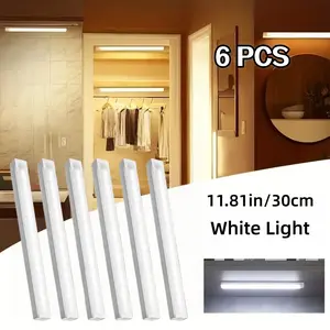 6pcs white/warm light 20cm/30cm USB rechargeable night light, Motion Sensor & Magnetic Base, suitable for living room, kitchen, bedroom, corridor, staircase, bookshelf lighting, human body sensing light