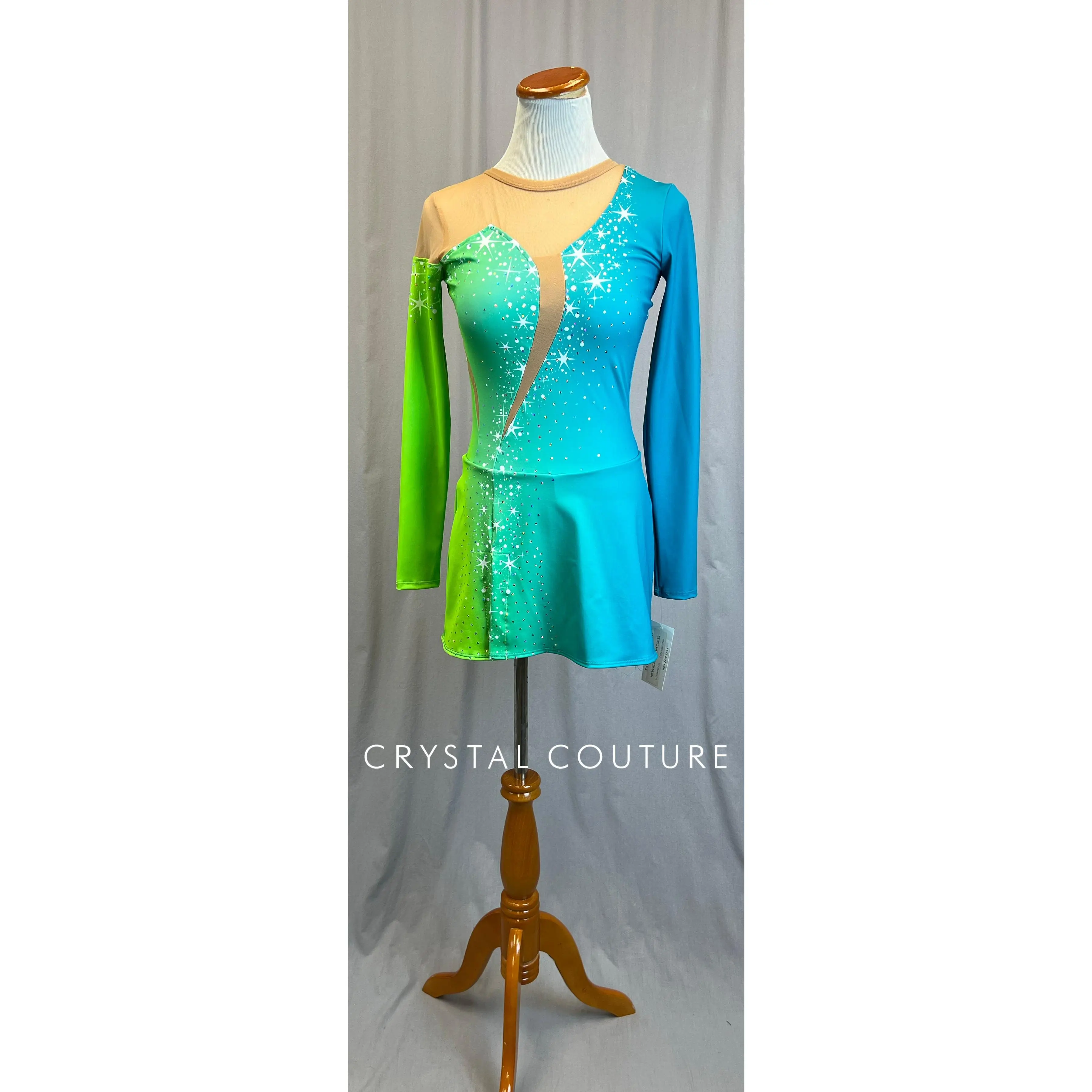 *Brand New* Lime Green and Teal Ombre Long Sleeve Dress