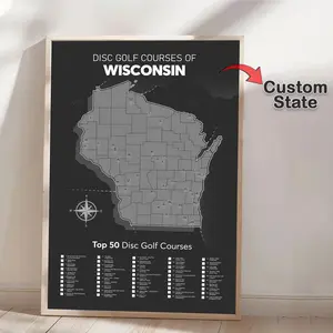 Custom Top 50 Disc Golf Courses State Poster, Disc Golf Courses Checklist Map Wall Art, Gifts for Disc Golfers, Minimalist Prints Home Decor