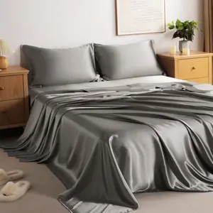 3/4 Piece Silky Satin Bedding Sets(1 Flat Sheet, 1 Fitted Sheet, 1/2 pillowcases)Super Cool, Breathable and Soft,Skin-friendly and Anti-acne, Luxury and Silky with Natural Sheen, Gift for Mother's Day