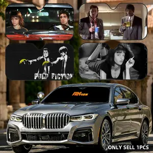 P-Pulp F-Fiction Movie Sun Visor Car Windshield Sun Shade UV Block Heat Insulation Reflective Cover Keeps Interior Cool Protects Dashboard Foldable Easy Storage Universal Fit for Car SUV Truck Summer Must-Have, Automotive Glass Sunshade