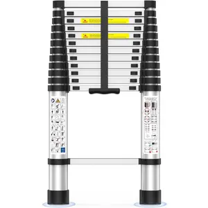 Telescoping Ladder,12.5 FT Extension Ladder, Heavy Duty 330lbs Max Capacity, Multi-Purpose Collapsible Ladder for RV or Outdoor Work Black