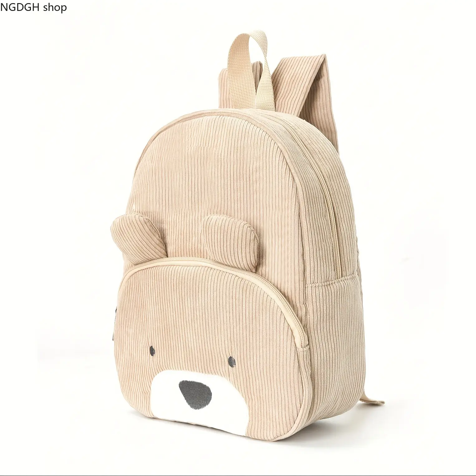 Toddler Bear Backpack - Casual Synthetic Corduroy, Neutral Beige, Padded Soft, Spacious Compartments, Preschool-Fit, Toddler Pouches, Baby Bag, Animal Design, Ideal for Outdoor Sports Activities, Pouches Toddler