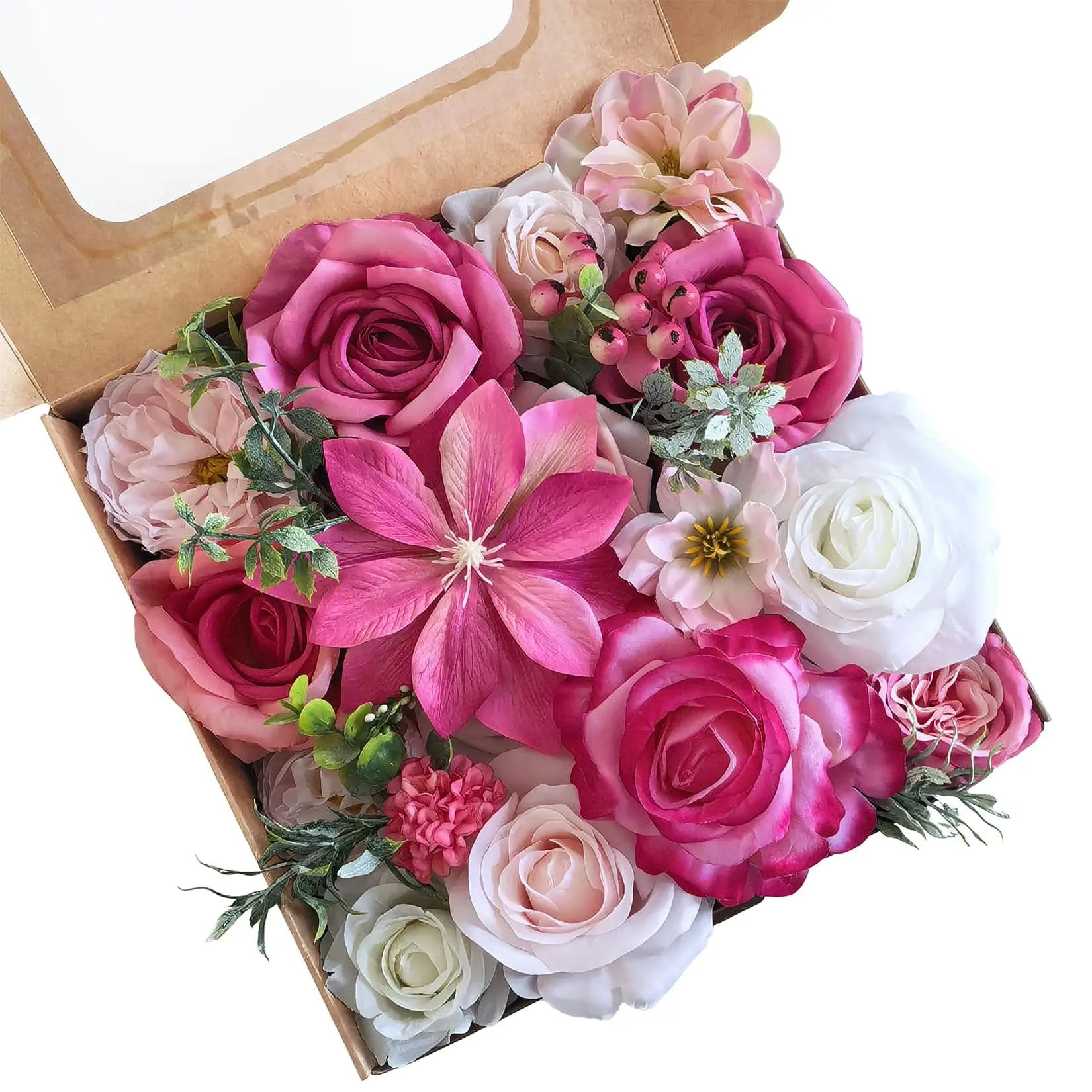 30 Pcs Artificial Silk Flowers Bulk for Decoration, Realistic Decorative Fake Flowers with Iron Stems, Indoor Floral Arrangements for Wedding, Party, Birthday, Hot Pink