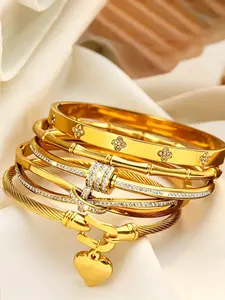 5pcs Classic Bracelets, Fashionable Bracelet, Stackable Bracelets, Pretty Bracelet, Stacking Bracelet, Waterproof Rust Proof Rhinestone Jewelry, Layered Luxury Gift Set for Women & Girls