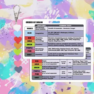Colorful Draw Beads with Reference Card for Nurses, Order of Draw Badge Card for Blood Culture Filling Guide, Phlebotomy Accessories