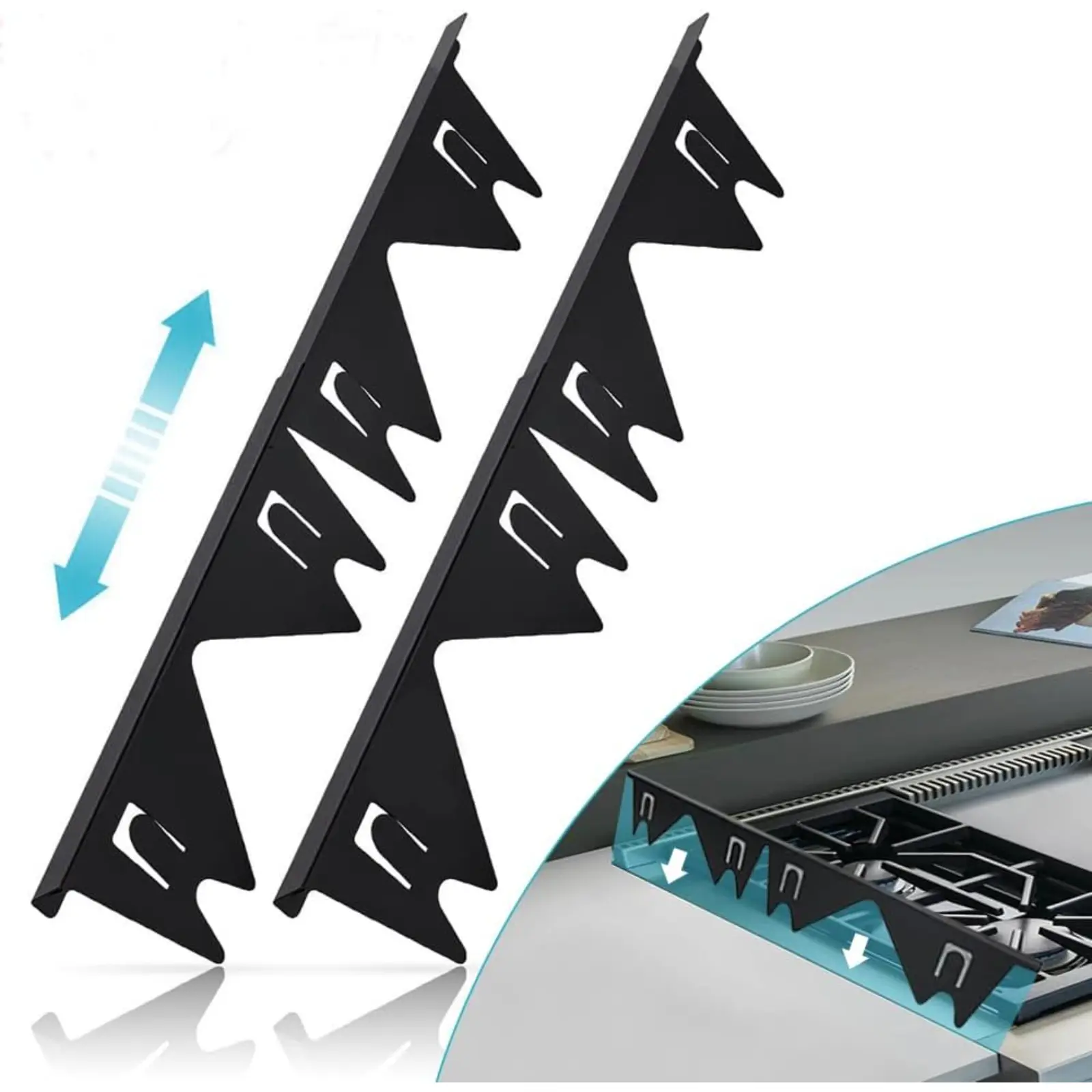 2-Pack Stainless Steel Stove Filler Guards, Adjustable (13.8-27.5 in) Heat-Resistant Easy-Clean Trim Kit for Kitchen Oven Range Counter Sides