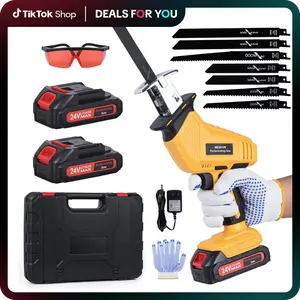 NEXPOW Cordless Reciprocating Saw - 2 x 24V Lithium-ion, 3500 SPM, 7 Saw Blades for Wood, Metal, PVC Cutting