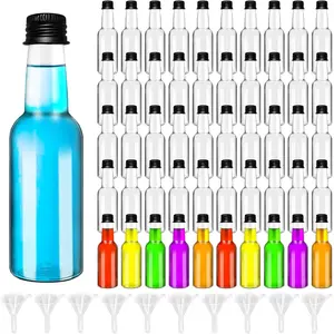 50 Pack 2 oz Mini Liquor Bottles with Black Cap Airtight Plastic Spirit Bottle with 10 Funnels Plastic Alcohol Shot Bottles for Weddings Party Supplies