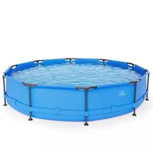 12FT Round Above-Ground Pool with Blue Iron Frame - 30IN Height, Sturdy & Easy Setup for Backyard Summer Fun