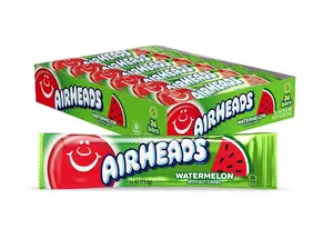 Airheads Candy, Watermelon Flavor, Individually Wrapped Full Size Bars, Taffy, Non Melting, Party, Pack of 36 Bars