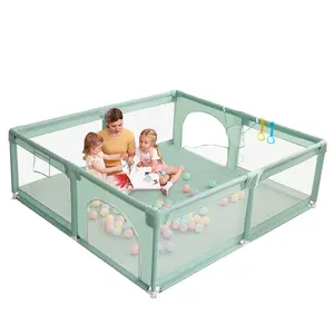 BIOBY Portable Baby Playpen, 78.7" x 70.8" x 27" Extra Large Playard, Soft Mesh Sturdy Pipe Ample Space for abies and Toddler, Safe and Non-Slip Baby Fence, Full Mesh Design, Indoor & Outdoor Kids Activity Center, Portable Travel Design, Green