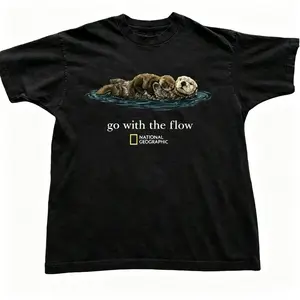 [Sale off up to 50%25] Otter Go With The Flow Graphic T-Shirt Unisex Vintage Style Animal Lover Gift Cute Sea Otter Tee Nature Inspired Shirt