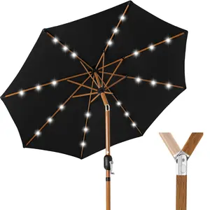 Best Choice Products 10ft Solar LED Lighted Outdoor Woodgrain Pattern Steel Market Patio Umbrella