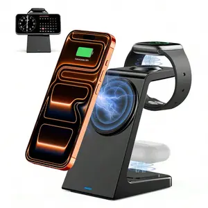 3-in-1 Charging Station for Apple Device, Magnetic Wireless Fast Charger Stand for iPhone 17e/17/16/15/14/13/12/Air Series, Apple Watch & AirPods
