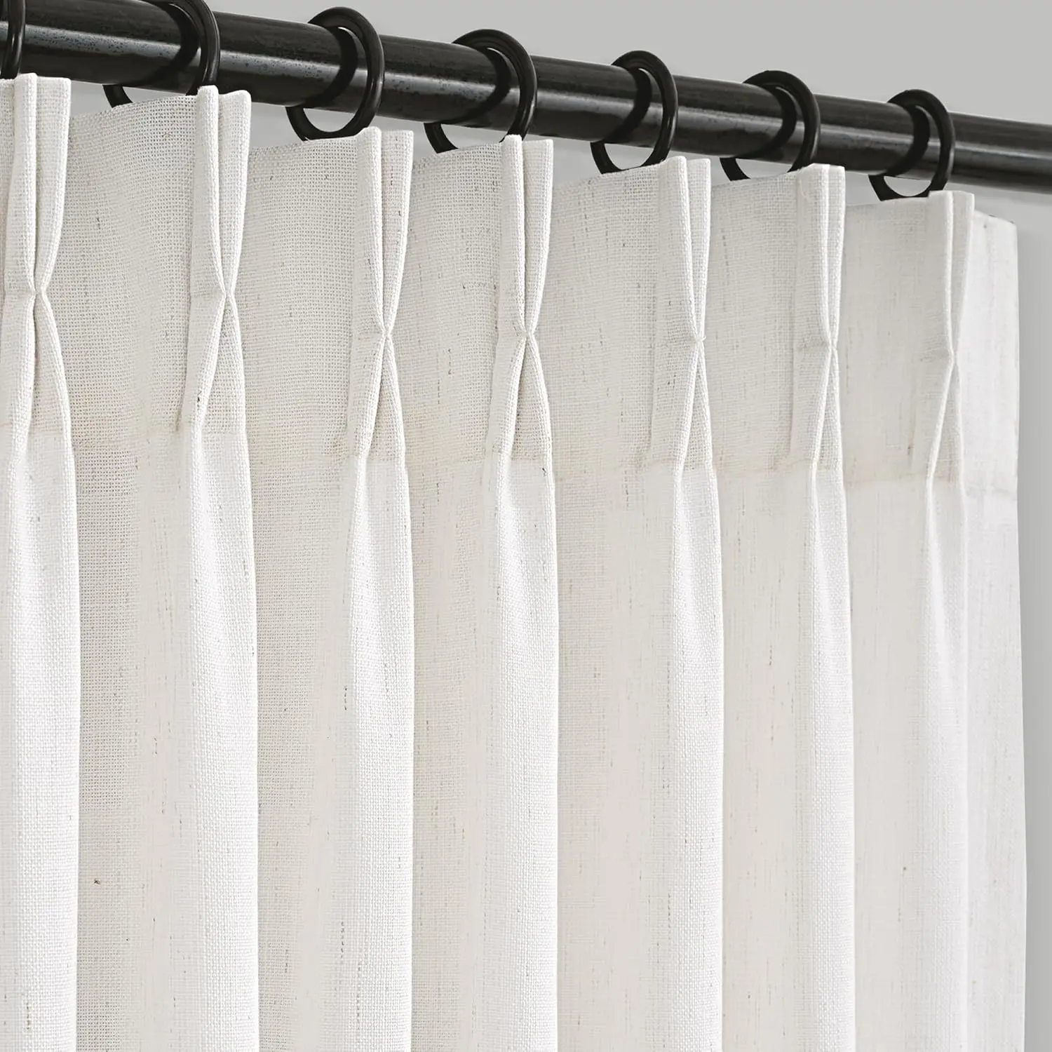 Memory-Trained Pinch Pleated Linen Drapes (Pack of 2) - 60w x 84l Finished Long Curtains, Modern Neutral Semi-Sheer 90% Polyester, Natural Cream Birch Ivory, Hooks & Rings Included, Light Filtering Room Darkening Curtain for Windows, Living Room Decor