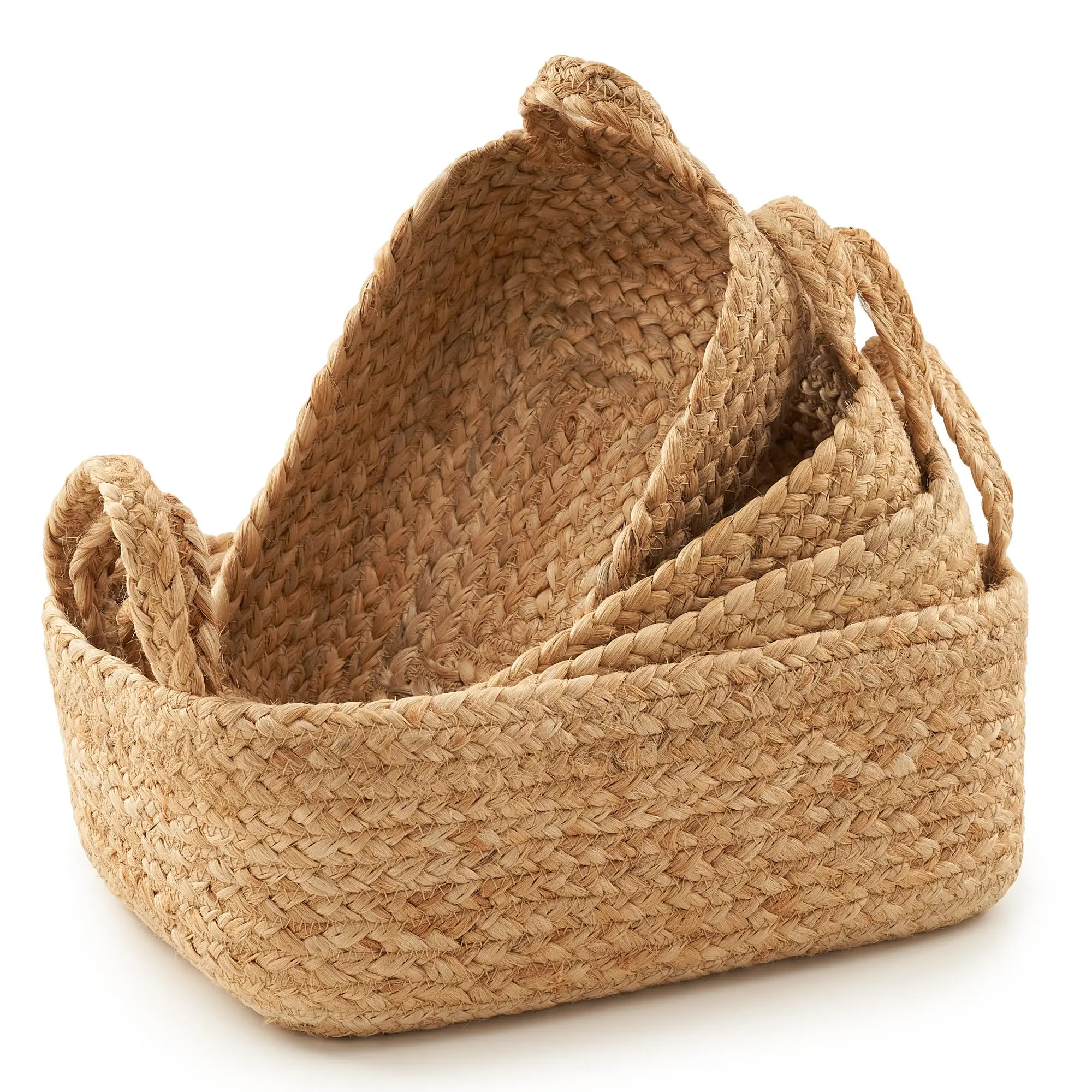 4 PCS Natural Jute Rope Storage Baskets - Home Organiser for Shelves, Fits Nursery & Bedroom Decor, Durable Home Supplies for Organizing Spaces