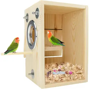 Wooden Acrylic Transparent Bird Breeding Nest Box House for Parakeet Finch Lovebirds Cockatiel Budgie Conure Parrot