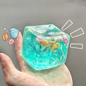 Ocean Shell Squeeze Balls Set, Stress Relief Toy for Students and Office Workers, PVC Material, Perfect Birthday Gift, Anxiety Relief, Desk Decor, Square Orbeez, Sensory Squish Cube