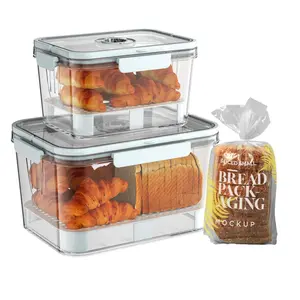 Bread Box Airtight for Kitchen Countertop Storage Container with Lid Transparent Plastic with Silicone Seal Stainless Steel Bento Reusable Utensils Sandwich Loaves Tableware Sets Stock Up Value Pack TikTokShopBlackFriday Christmas Gift