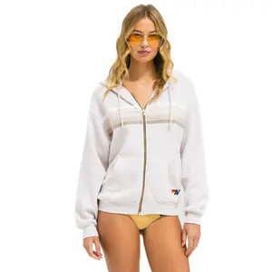 5 STRIPE RELAXED ZIP HOODIE - DOVE GREY // WHITE // GREY