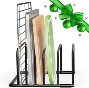 Cutting Board Organizer Rack -5-Slot Metal Holder Stand for Cutting Boards, Baking Sheets, Cookie Pans, and Cooling Rack–Space-Saving Premium Kitchen Countertop and Cabinet Bakeware Organizer