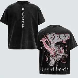 Asta Black Clover Black Bulls Anime Double Printed Vintage Tee Unisex Oversize Anime Manga Heavyweight Cotton T-shirt