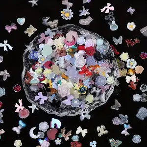 50g Resin Nail Art Decorations, DIY Nails Art, Colorful Flower Butterfly Heart Star Moon 3D Rhinestones, Trendy DIY Nail Accessories, Beauty Supplies
