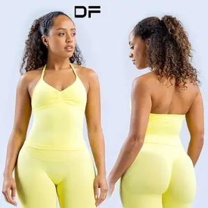 DF~Comfortable yoga wear with zero-feel texture  Impact Longline Strappy Top & Shorts/Leggings Set – Seamless Sculpted Fit with Cross-Back Support Bra & Booty-Lifting Bottoms
