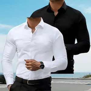 2-Pack Alimens&Gentle Men’s Dress Shirts, 4-Way Stretch, Long Sleeve, Collared, Solid Color, Button-Down, for Weddings & Dates, Business Casual, Breathable, Menswear Wrinkle-Free Four-Sided,summervibes Top