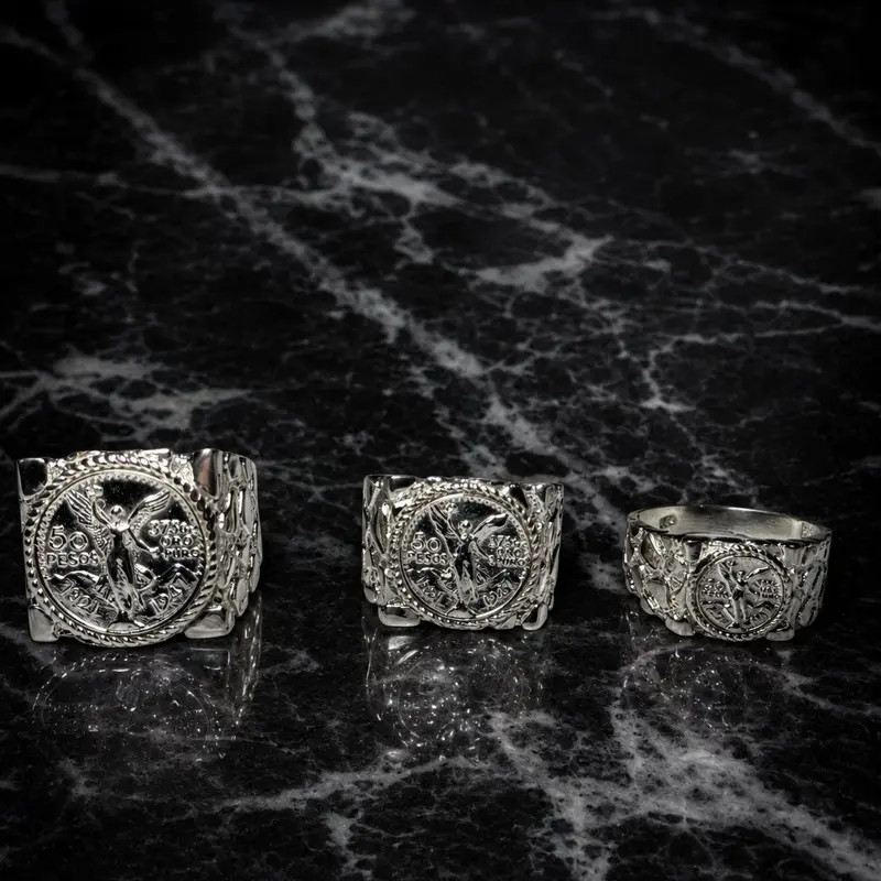 925 Silver Centenario Ring - 50 Pesos Ring - Diamond Cut