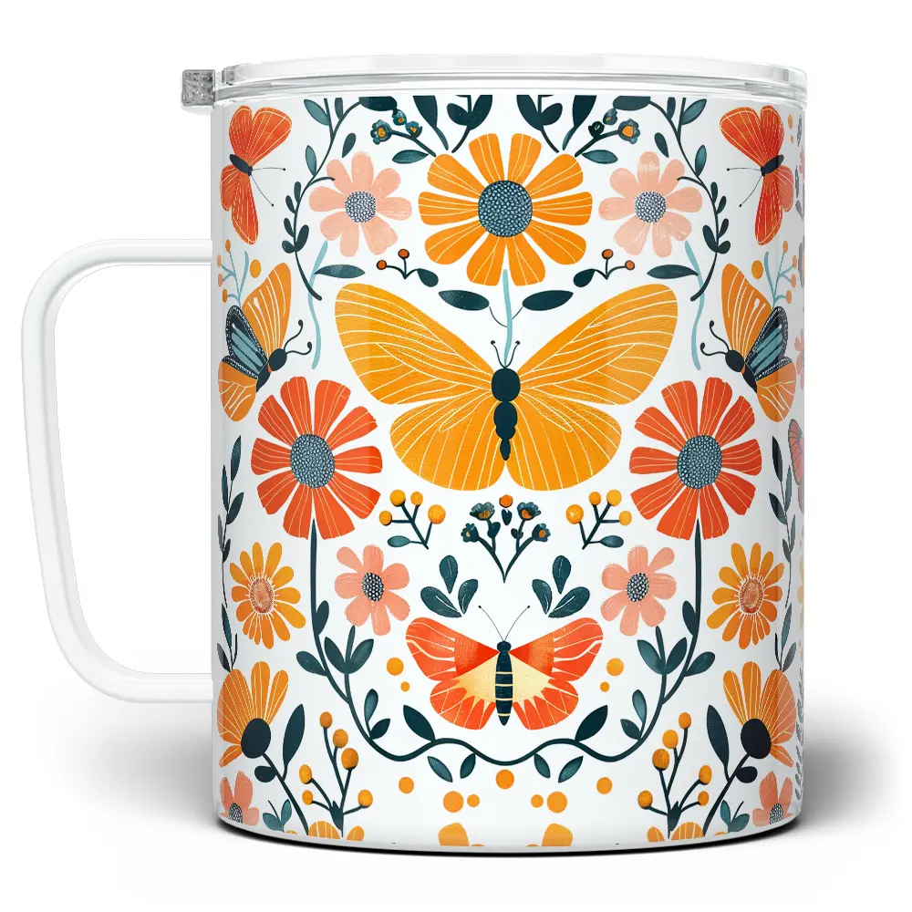 LOFTIPOP Floral Butterfly Coffee Mug, Spring Nature Flowers Cup, Designed and Printed in the USA by Loftipop