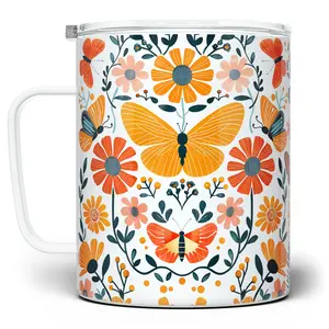 LOFTIPOP Floral Butterfly Coffee Mug, Spring Nature Flowers Cup, Designed and Printed in the USA by Loftipop
