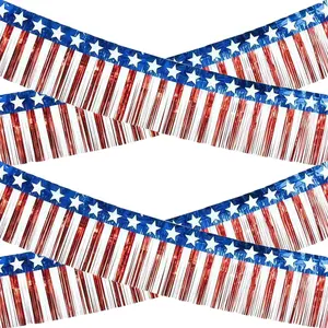 4th of July Decorations - 2 Pack Red White and Blue Streamer for 250th Anniversary America Merchandise | Fourth of July Accessories Party Favors for Outdoor Outside Home - Memorial Day Patriotic Flag Banner Decor,10 FT