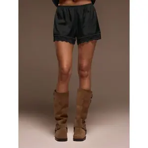 MUSERA Elasticated Satin Pull On Lace Trim Shorts Spring Cute Summer Vacation Boho Spring Summer Cute Fall, Autumn Winter Halloween