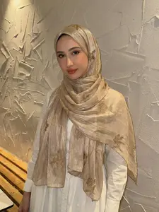 Luxury Fashion Silk Floral Embroidery Hijab Scarf, Women's Elegant Solid Color Headscarf, Muslim Daily Wear Prayer Shawl